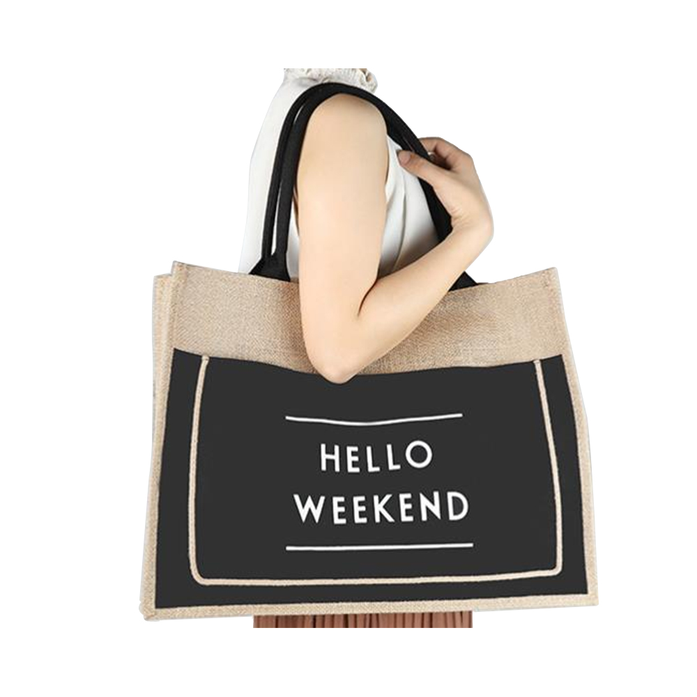 Джутовая пляжная сумка для женщин, Hello Weekend Vibes, пляжная сумка из мешковины, внутренний карман на молнии, персонализированная сумка